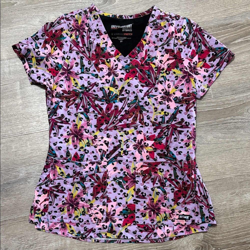 Grey's Anatomy Women's Floral Print Top - Purple, Pink, and Yellow